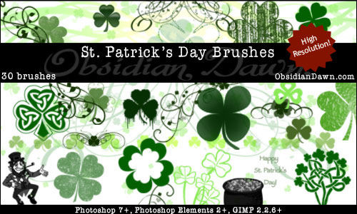 Free Saint Patrick's Day Photoshop Brushes - Shamrocks, Clovers, Celtic Designs, Leprechauns And A Pot Of Gold