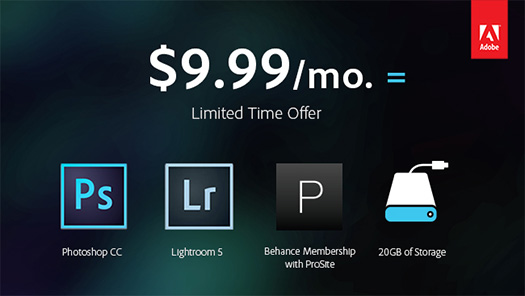 Get Photoshop and Lightroom and Extras for 9.99 a Month